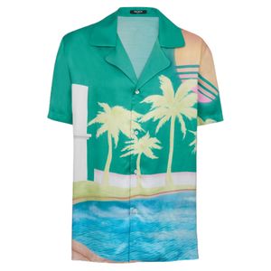 Balmain Blue Palm Printed Short-Sleeve Twill Shirt for men
