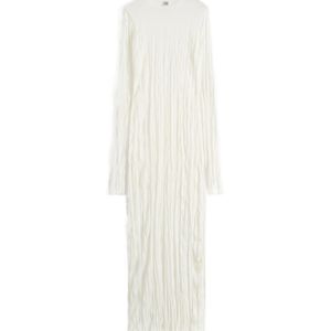 Totême White Totême Textured Long-Sleeved Knitted Dress