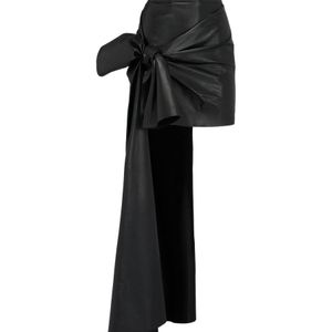 McQueen Black Knotted Drape Leather Mini Skirt