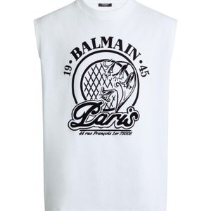Balmain White Flocked Quilted Tank Top for men
