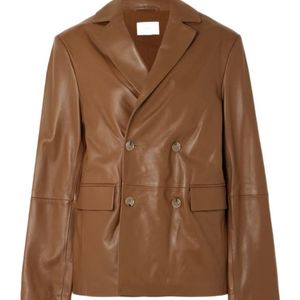 Loulou de Saison Brown Net Sustain Davao Double-Breasted Leather Blazer