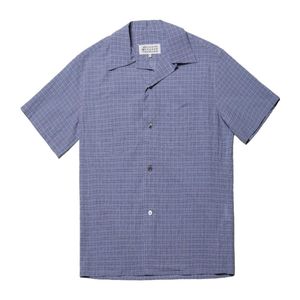 Maison Margiela Blue Checked Short-Sleeve Shirt for men