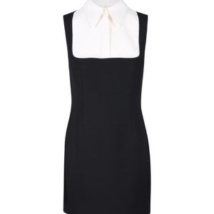 Valentino Black Shirt-Collar Straight Hem Mini Dress