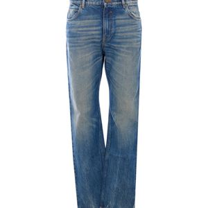 Balmain Blue Logo Patch Straight Leg Jeans for men