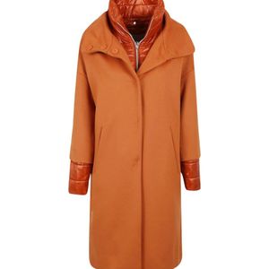 Herno Orange Funnel-Neck Single-Breasted Coat