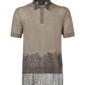 Fendi Grey Lace Detailed Short Sleeved Polo Shirt for men