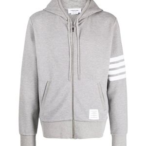Thom Browne Grey Logo-Patch Zip-Up Hoodie for men