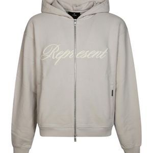 Represent Grey Script Logo Zip-Up Hoodie for men