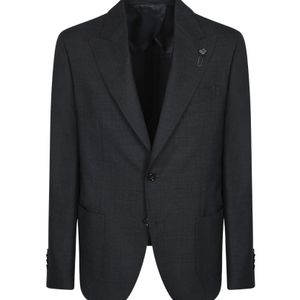 Lardini Black Single Breasted Flower Detailed Tailored Blazer for men