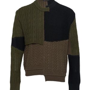 ANDERSSON BELL Green Patchwork Asymmetric Crew Neck Sweater