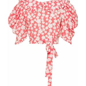 Miu Miu Red Cropped Marocain Blouse