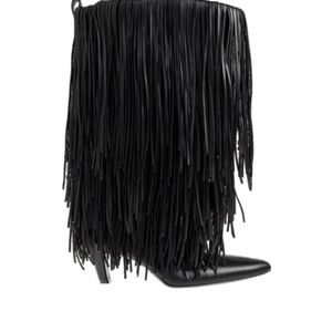 Balenciaga Black Fringed Heeled Pointed-Toe Boots
