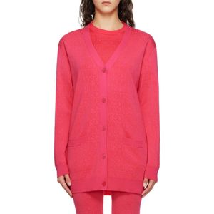 Moschino Pink Y-Neck Logo Cardigan