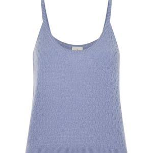 LeKasha Blue Fregene Pointelle Organic Cashmere Knit Tank