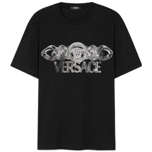 Versace Black T-Shirt With Printed Logo for men