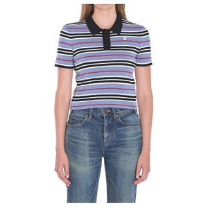 Céline Blue Cotton Knit Polo Shirt With Striped Motif
