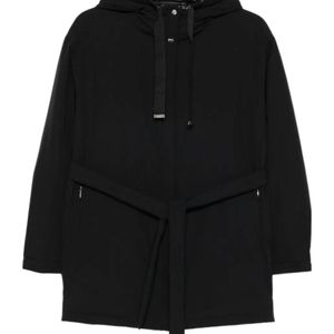 Herno Black Belted Drawstring Coat