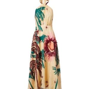 Johanna Ortiz Metallic Floral Linen Midi Dress