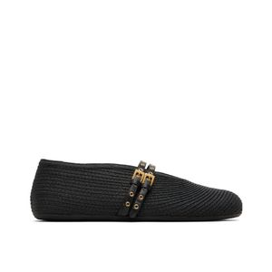 Alaïa Black Alaïa Studded Strap Knit Flat Shoes