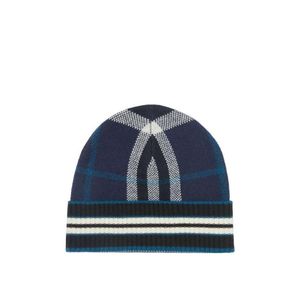 Burberry Blue Check And Stripe Beanie for men