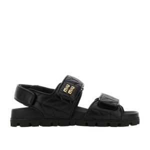 Miu Miu Black Logo-Lettering Quilted Sandals