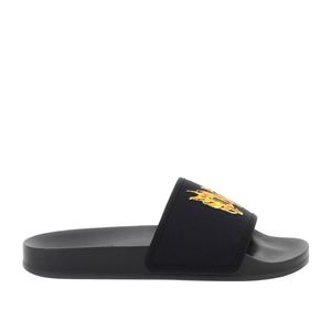 Palm Angels Black Flame Monogram Printed Round Toe Slides for men