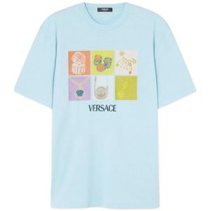 Versace Blue Graphic-Printed Crewneck T-Shirt for men