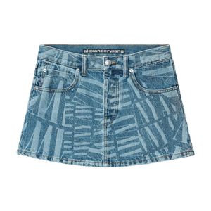 Alexander Wang Blue Logo-Print Mini Denim Skirt