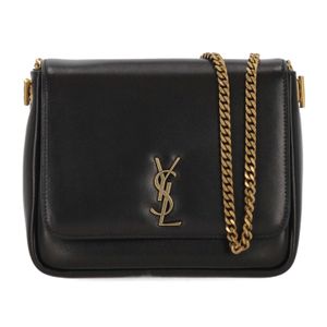 Saint Laurent Black Logo Plaque Foldover Top Shoulder Bag