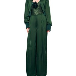 Norma Kamali Green High-Waist Wide-Leg Pants
