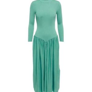 Stella McCartney Green Mockneck Wool Midi Dress