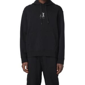 ARMANI EXCHANGE Black Logo Embroidered Hoodie for men