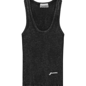 Ganni Black Ribbed Tank Top
