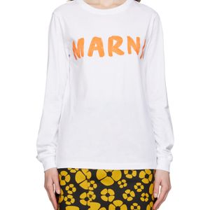 Marni White Round Collar And Long-Sleeved T-Shirt