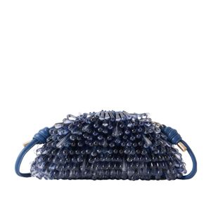 Cult Gaia Blue Jaala Nano Beaded Leather Clutch