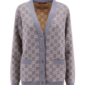 Gucci Grey Reversible Gg Jacquard Button-Up Cardigan