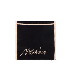 Moschino Black Logo Embroidery Striped Scarf for men