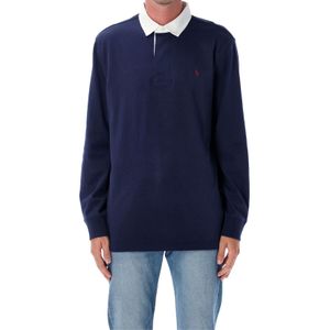 Polo Ralph Lauren Blue Logo Embroidered Rugby Polo Shirt for men