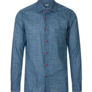 Kiton Blue Patterned-Print Button-Up Shirt for men