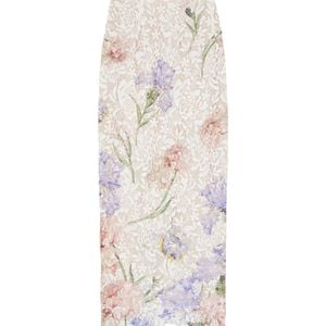 Oscar de la Renta White Floral-Print Scalloped Guipure-Lace Midi Skirt