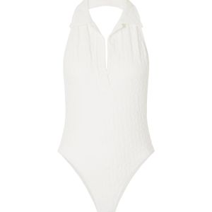 Lisa Marie Fernandez White Polo Floral-Jacquard One-Piece