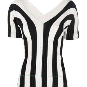 Bottega Veneta Black Ribbed-Knit Striped Top