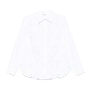P.A.R.O.S.H. White Cioccolato Lace Panelled Long-Sleeve Shirt