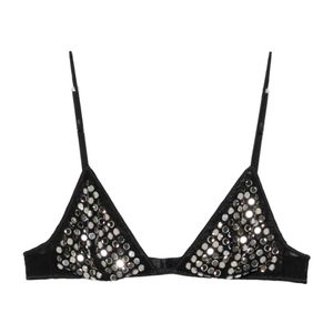 Oseree Black Crystal-Embellished Triangle Bra