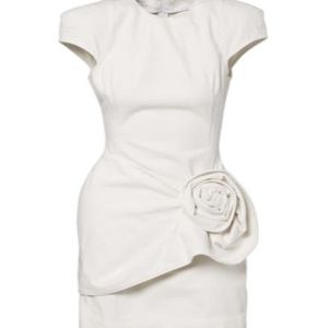 Magda Butrym White Floral-Appliqué Denim Minidress