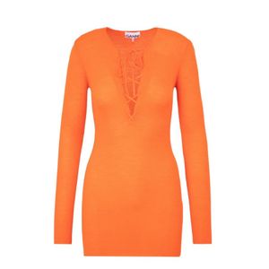 Ganni Orange Lace-Up Merino Top