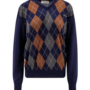 Miu Miu Blue V-Neck Knitted Jumper