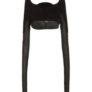 Rick Owens Black Solid-Color Long-Sleeve Cropped Top