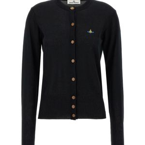Vivienne Westwood Black Logo Embroidered Buttoned Cardigan