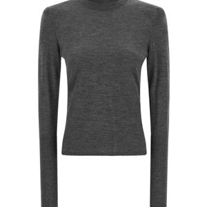 Pinko Grey Merino-Wool Sweater With Removable Shoulder Pads